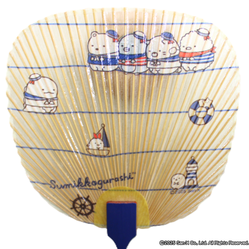 【受注商品】美濃和紙 涼風水うちわ -すみっコぐらしマリンボーダー-【お届けは10月上旬より順次】