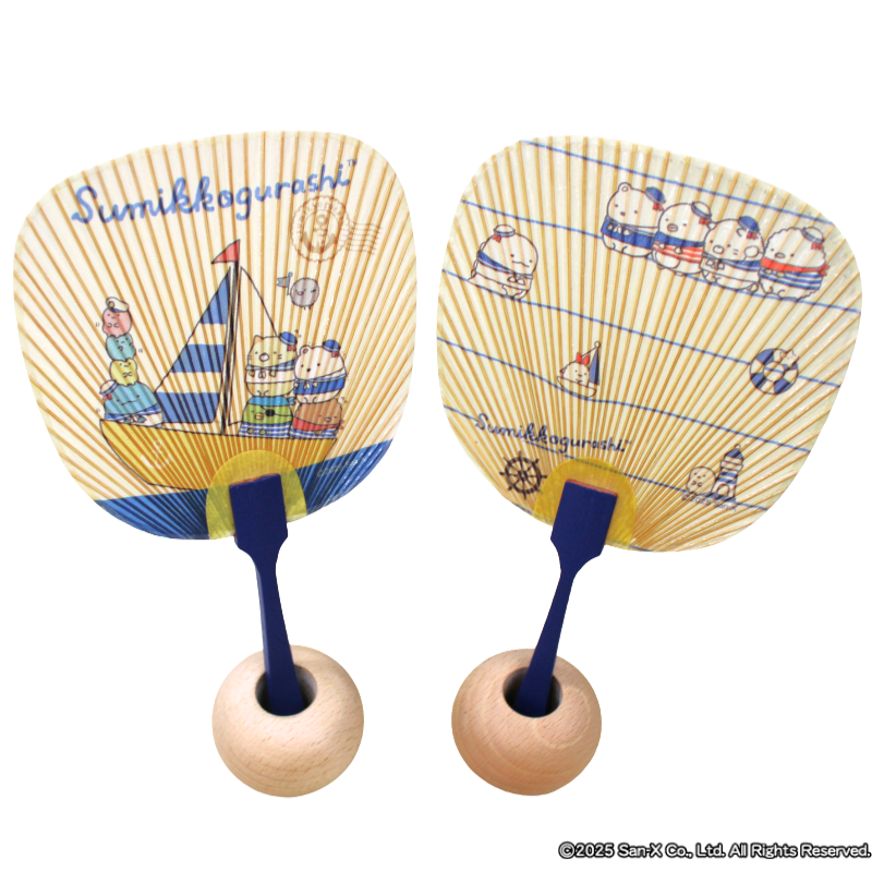 【受注商品】美濃和紙　涼風水うちわ　-すみっコぐらしマリンボーダー-【お届けは10月上旬より順次】